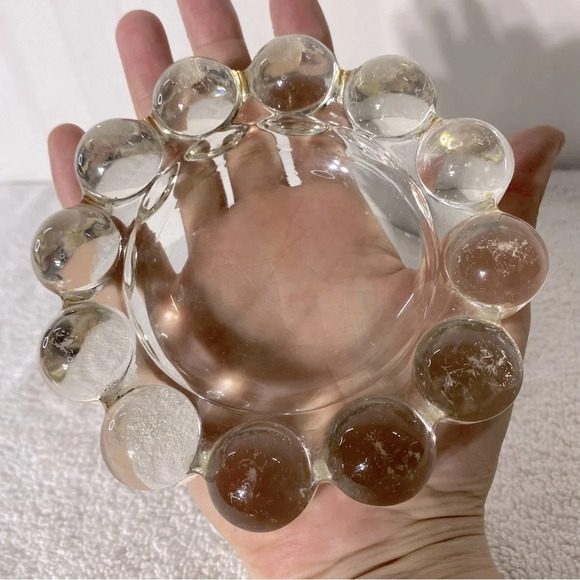 Vintage Clear Glass Bubble  Edge Ashtray Trinket Dish - Picture 3 of 14